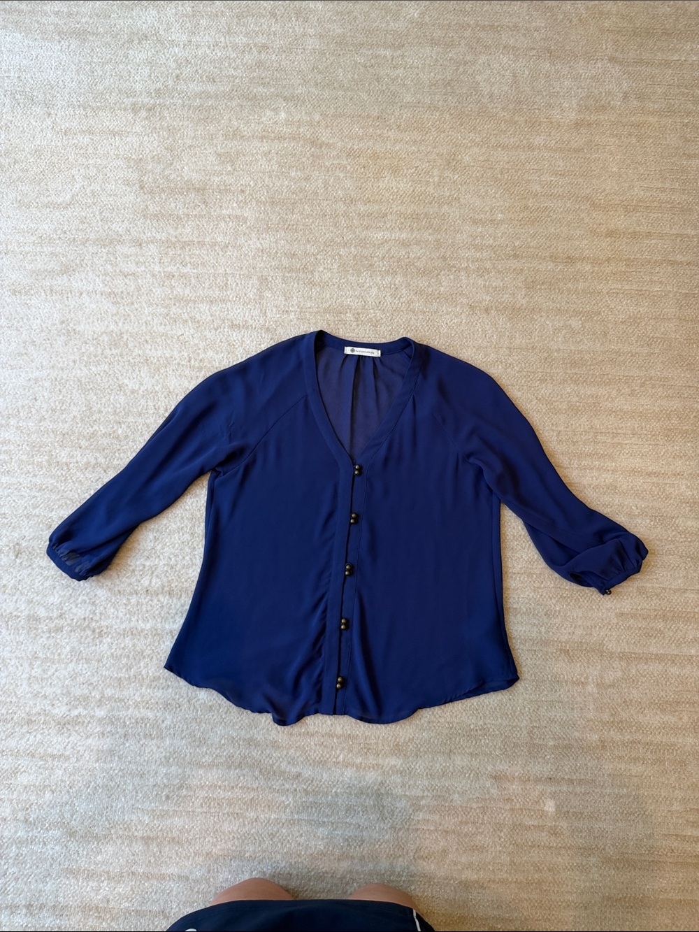 Equipment Navy Button-Down V-Neck Blouse